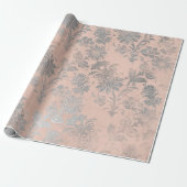 Korallensilber Pfirsich Grau Metallic Pink Blütenr Geschenkpapier (Ungerollt)