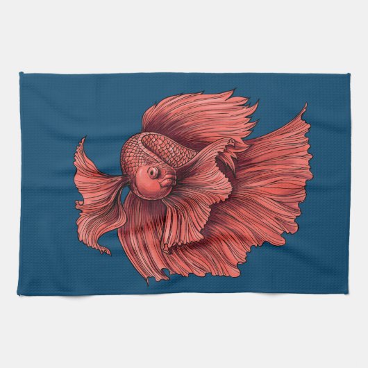 Korallensima kämpft Fisch Geschirrtuch (Horizontal)