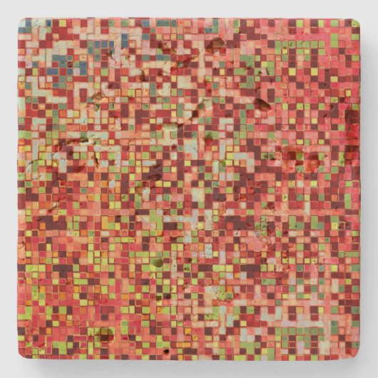 Korallensplitter und rosa in kleinen Quadraten ode Steinuntersetzer (Vorderseite)