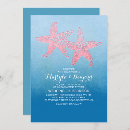 Korallensterfisch & Aquarellfarben Oblere Hochzeit Einladung (Vorne/Hinten)