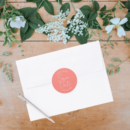 Korallenstilisierte Hochzeit Das Datum speichern Runder Aufkleber