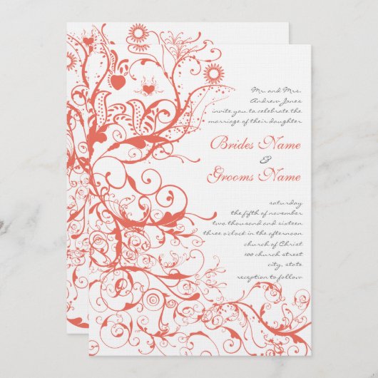 Korallenvögel & Wirbel Hochzeitseinladungen Einladung (Vorne/Hinten)