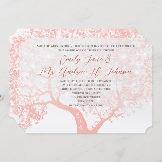 Korallenwaldtypografie-Hochzeit im Stall oder Wald Einladung (Vorne/Hinten)