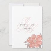 Korallenweiche, graue Monogramm-Initialen Blumenho Einladung (Rückseite)