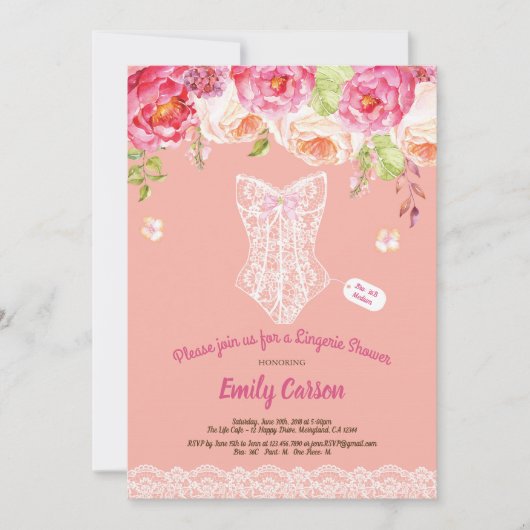 Korallenweiße Außendusche Brautparty Einladung (Vorderseite)