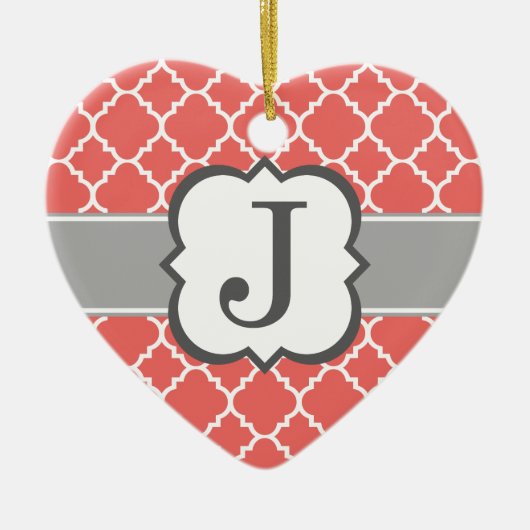 Korallenweiße Monogramm Letter J Quatrefolie Keramik Ornament (Vorne)