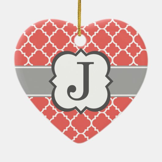 Korallenweiße Monogramm Letter J Quatrefolie Keramik Ornament (Hinten)