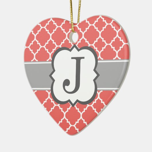 Korallenweiße Monogramm Letter J Quatrefolie Keramik Ornament (Links)