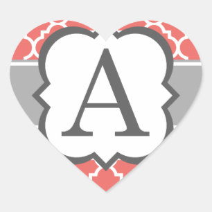 Korallenweißer Monogramm Buchstabe A Quatrefolie Herz-Aufkleber