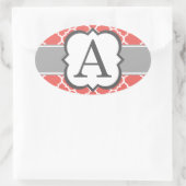 Korallenweißer Monogramm Buchstabe A Quatrefolie Ovaler Aufkleber (Tasche)