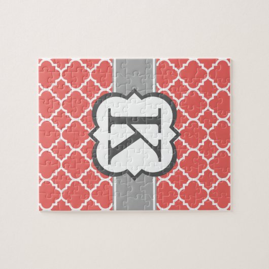 Korallenweißes Monogramm Letter K Quatrefolie Puzzle (Horizontal)