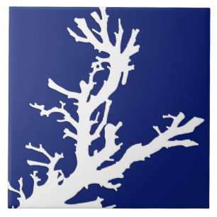 Korallenzweig - blau und weiß fliese