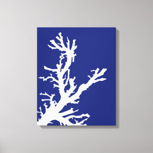 Korallenzweig, Navy Blue und White Leinwanddruck