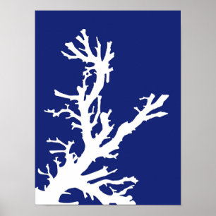 Korallenzweig, Navy Blue und White Poster