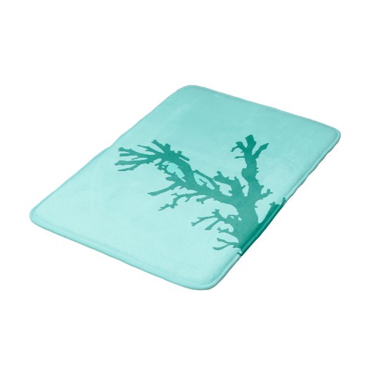 Korallenzweig - Türkis und Aqua Badematte (Schrägansicht)