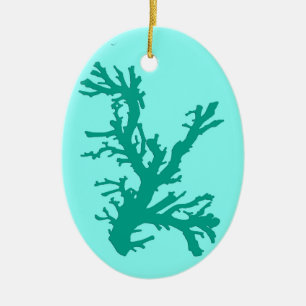 Korallenzweig, Türkis und Aqua Keramik Ornament