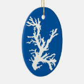 Korallenzweig, weiß auf Cobalt Blue Keramik Ornament (Rechts)