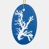 Korallenzweig, weiß auf Cobalt Blue Keramik Ornament (Links)