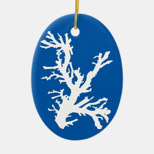 Korallenzweig, weiß auf Cobalt Blue Keramik Ornament (Vorne)