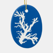 Korallenzweig, weiß auf Cobalt Blue Keramik Ornament (Hinten)