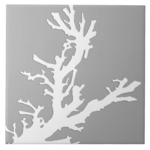 Korallenzweig - weiß auf silber grau fliese