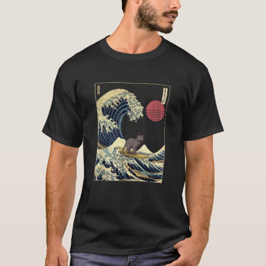 Korat Cat Kanagawa Wave Funny Surf Tier T-Shirt (Vorderseite)