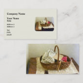 Korb aus Stoff und Messband Visitenkarte (Vorne/Hinten)