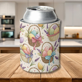 Korb aus Weidengeflecht mit Lavendel-Osterhaseneie Dosenkühler