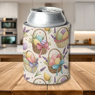 Korb aus Weidengeflecht mit Lavendel-Osterhaseneie Dosenkühler