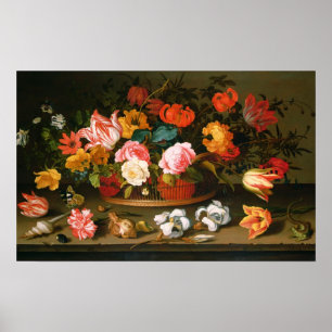 Korb der Blumen, 1625 Poster