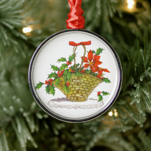 Korb der Poinsettias Silbernes Ornament