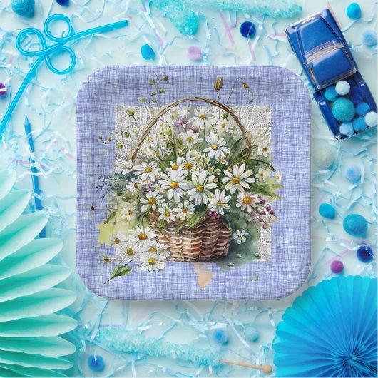 Korb der weißen Sterne Pappteller (Party)