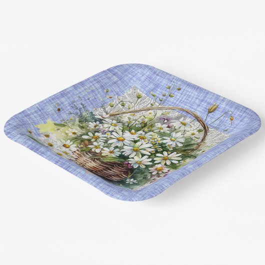 Korb der weißen Sterne Pappteller (Gewinkelt)