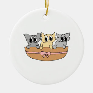 Korb mit 3 Kätzchen, Karikatur Keramikornament