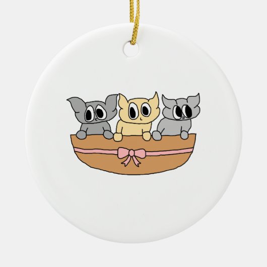Korb mit 3 Kätzchen, Karikatur Keramikornament (Vorne)