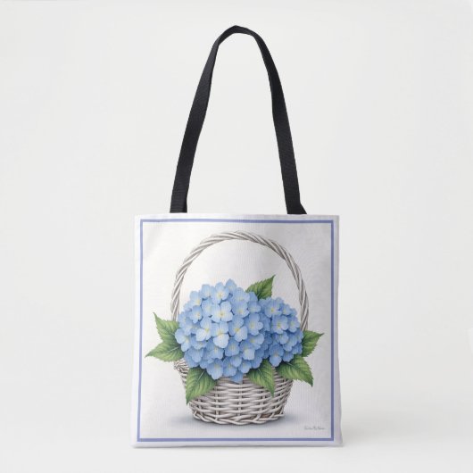 Korb mit blauen Hortensien Tasche (Vorderseite)