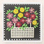 Korb mit Blumen, rot und gelb, Glasuntersetzer (Vorderseite)