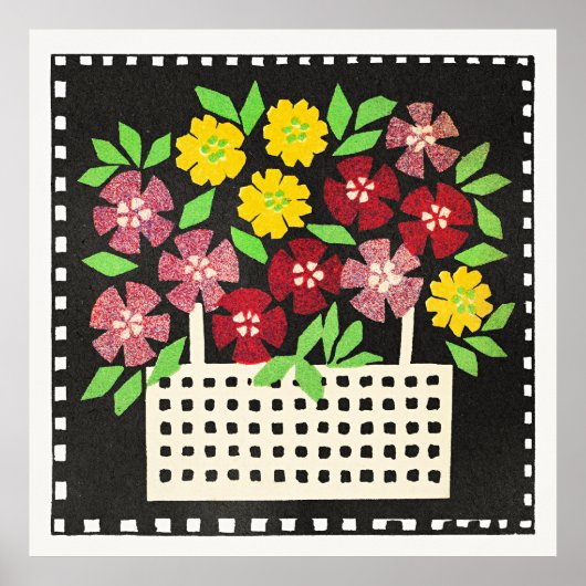 Korb mit Blumen, rot und gelb, Poster (Vorne)