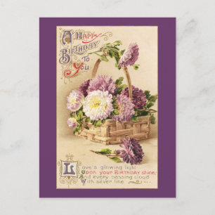 Korb mit Chrysanthemen zum Vintage-Geburtstag Postkarte