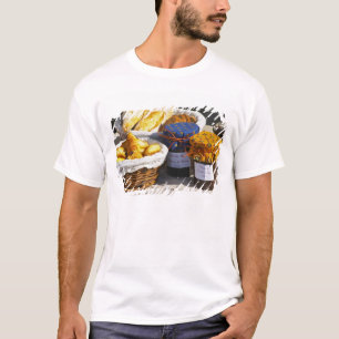 Korb mit Croissants und Schokoladenbrot. T-Shirt