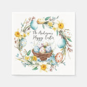 Korb mit Eiern und blumengeschmückten Ostern Serviette (Vorderseite)