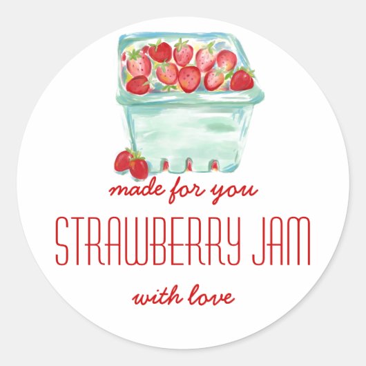 Korb mit Erdbeeren-Marmelade Runder Aufkleber (Vorderseite)