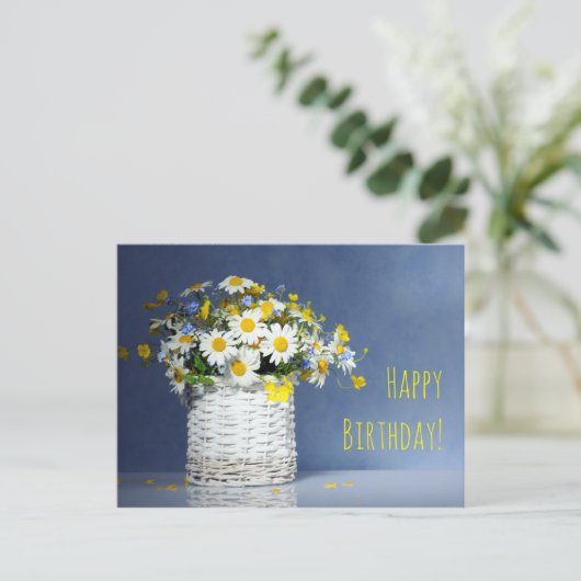 Korb mit Frühlingsblumen Postkarte (Stehend Vorderseite)