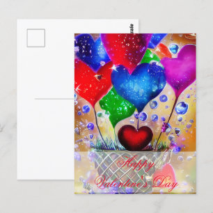 Korb mit Herzballons Valentinstag Postkarte
