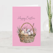Korb mit rosa Ostereiern Karte (Vorderseite)