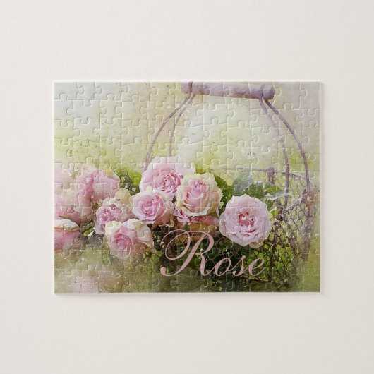 Korb mit rosa Rosen Puzzle (Horizontal)
