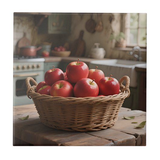 Korb mit roten Äpfeln Fliese (Vorderseite)