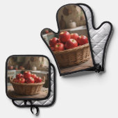 Korb mit roten Äpfeln Ofenhandschuh & Topflappen-Set (Vorderseite/Rückseite)