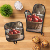 Korb mit roten Äpfeln Ofenhandschuh & Topflappen-Set (Oben Unten)