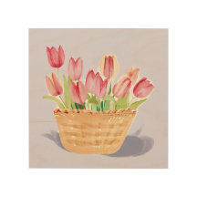 Korb mit Tulpen | Florale Aquarellmalerei